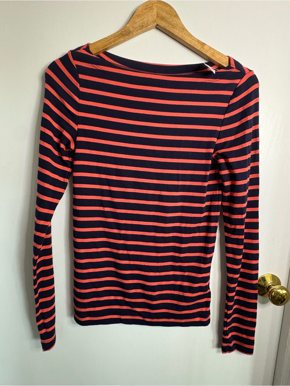 Gap NWT Sz S Modern T Striped Long-Sleeve Boatneck Top - Navy & Coral